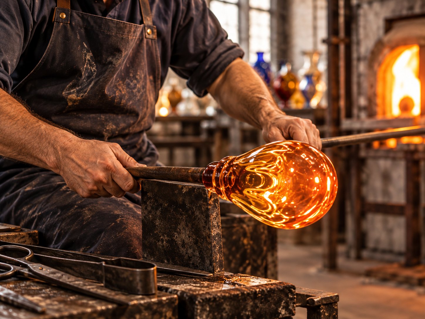 Maestro vetraio al lavoro