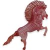 Cavallo Rampante "Fulgore" in Vetro di Murano, Decoro Lavorazione Balloton Rosso e Rosa, Altezza 32 cm