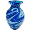 Vaso Orizzonte Dinamico in Vetro Soffiato di Murano Decoro Fenicio Blu e Azzurro con Avventurina, H-28 cm