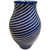 Vaso in Vetro di Murano Originale con Lavorazione Filigrana a Canne Elicoidale Blu Cobalto e Lattimo H-28
