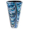 Vaso "Piuma Oceanica" in Vetro di Murano – Decoro Piumato Azzurro e Nero 38 cm