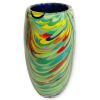 Vaso in Vetro di Murano Ovale Multicolore – Decoro Fenicio Toni Verde H-34 cm
