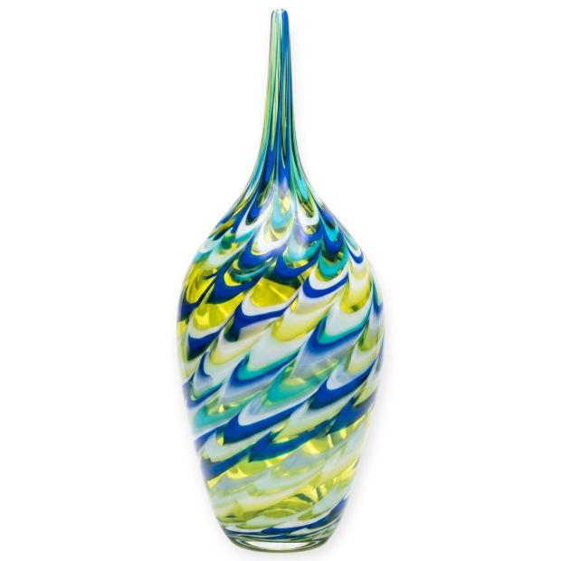 Grande Vaso "Foresta Tropicale" in Vetro di Murano – Ovale, Motivo a Festoni Multicolore H-50 cm