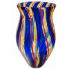 Vaso Artistico "Sinfonia" in Vetro di Murano Originale Blu e Filigrana a Canne H-34