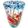 Vaso Scultura in Vetro di Murano "Fondale e Macchie Turchesi" H-26 CM